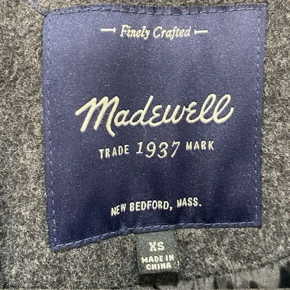 Madewell grey button front peacoat, size x small - Picture 2 of 16